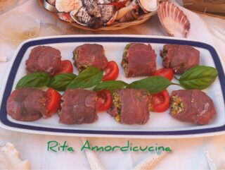 Saccottini di carpaccio al profumo di pesto