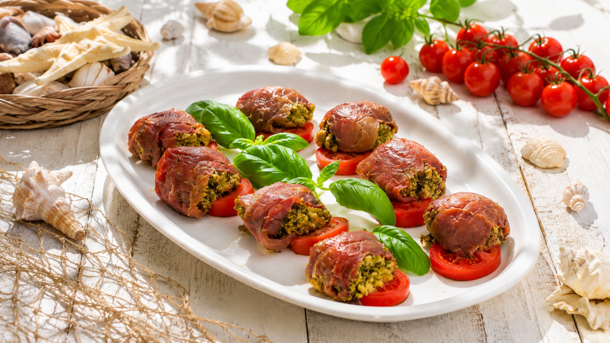 Rotolo di carpaccio al profumo di pesto