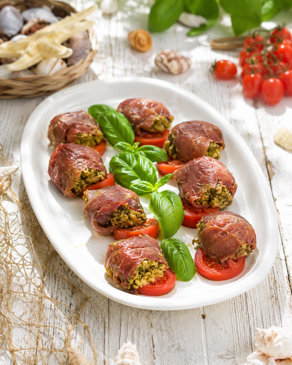 Rotolo di carpaccio al profumo di pesto