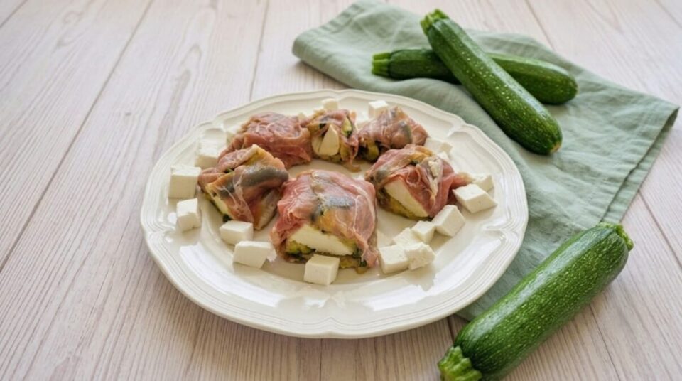 Rotolo di prosciutto crudo zucchine grigliate e mozzarella
