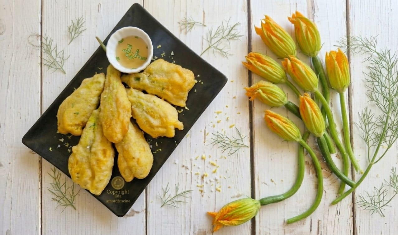 I fiori di zucca farciti con mousse di mortadella