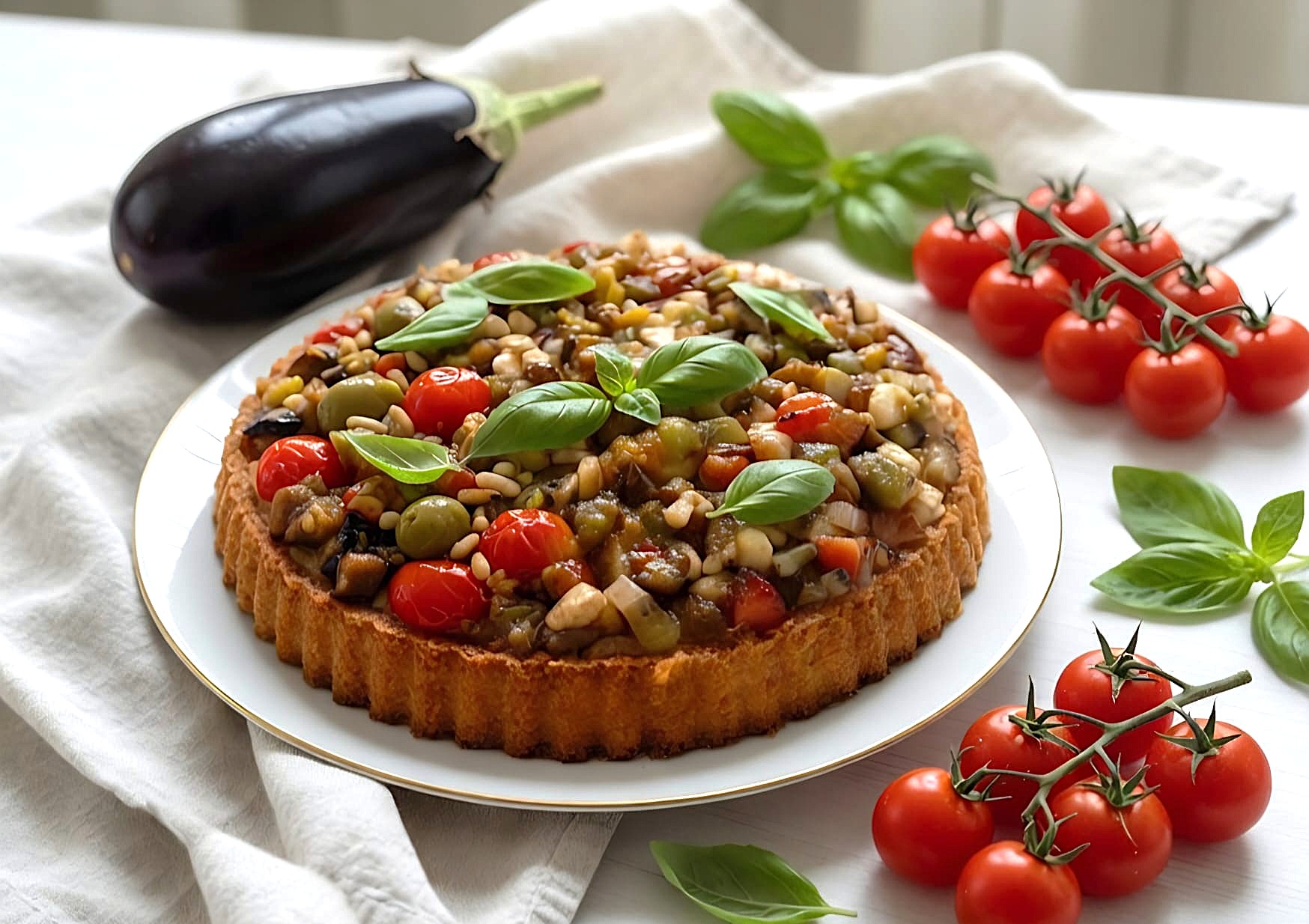 Crostata Morbida Salata con Caponata Siciliana