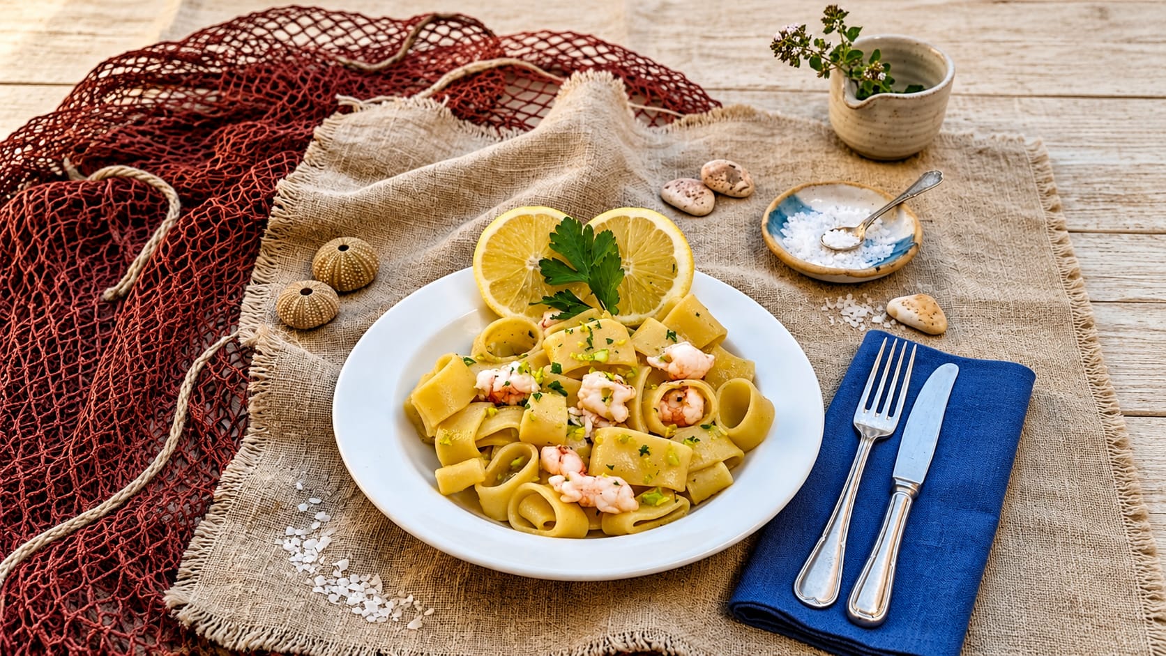 Pasta cremosa con gamberoni e profumo di limone
