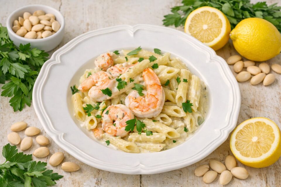 Pasta con mazzancolle e pesto di limoni cremoso