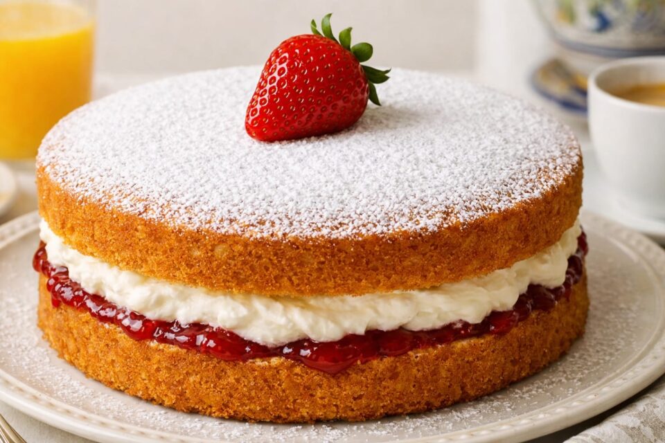 La torta Paradiso con panna e fragola 