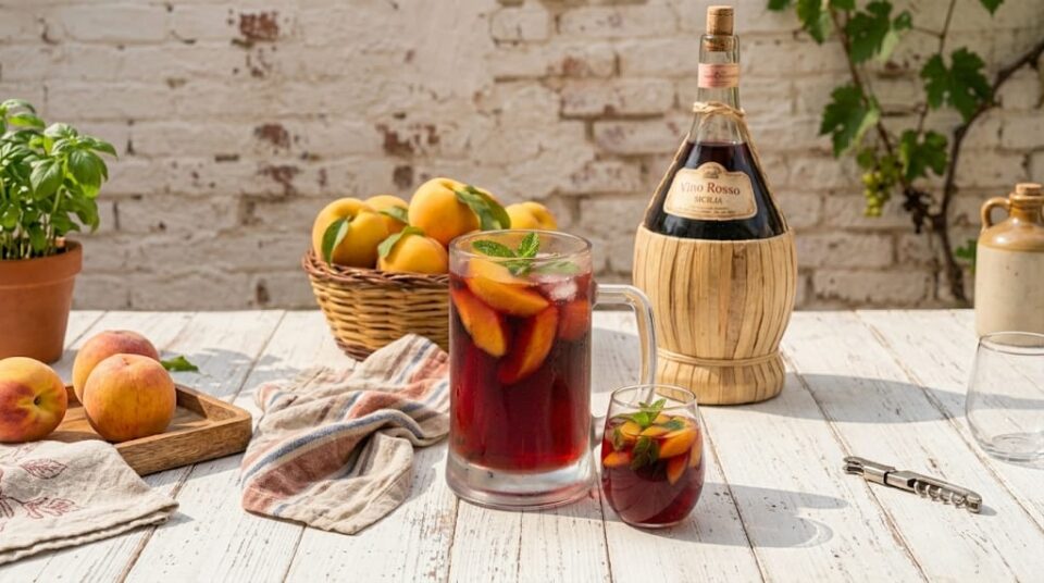 Pesche al vino rosso