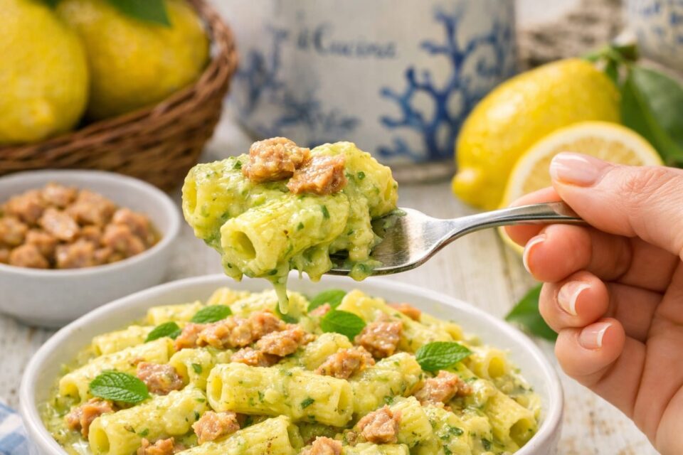 Pasta al pesto di limoni e tonno