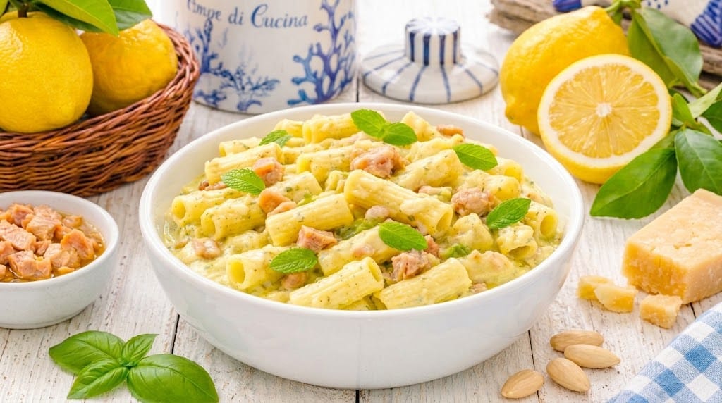 Pasta al pesto di limoni e tonno