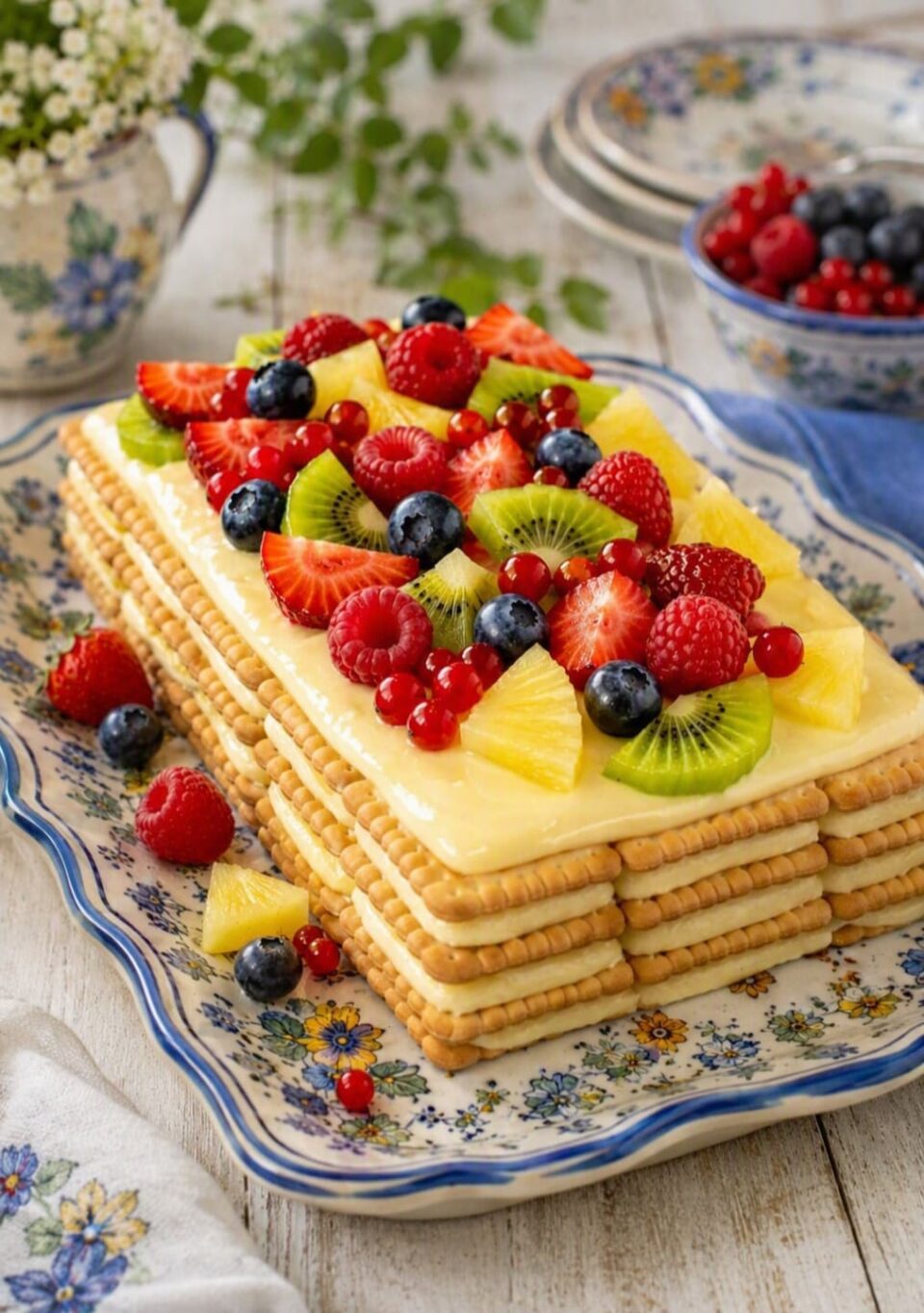 Mattonella di biscotti con crema e frutta