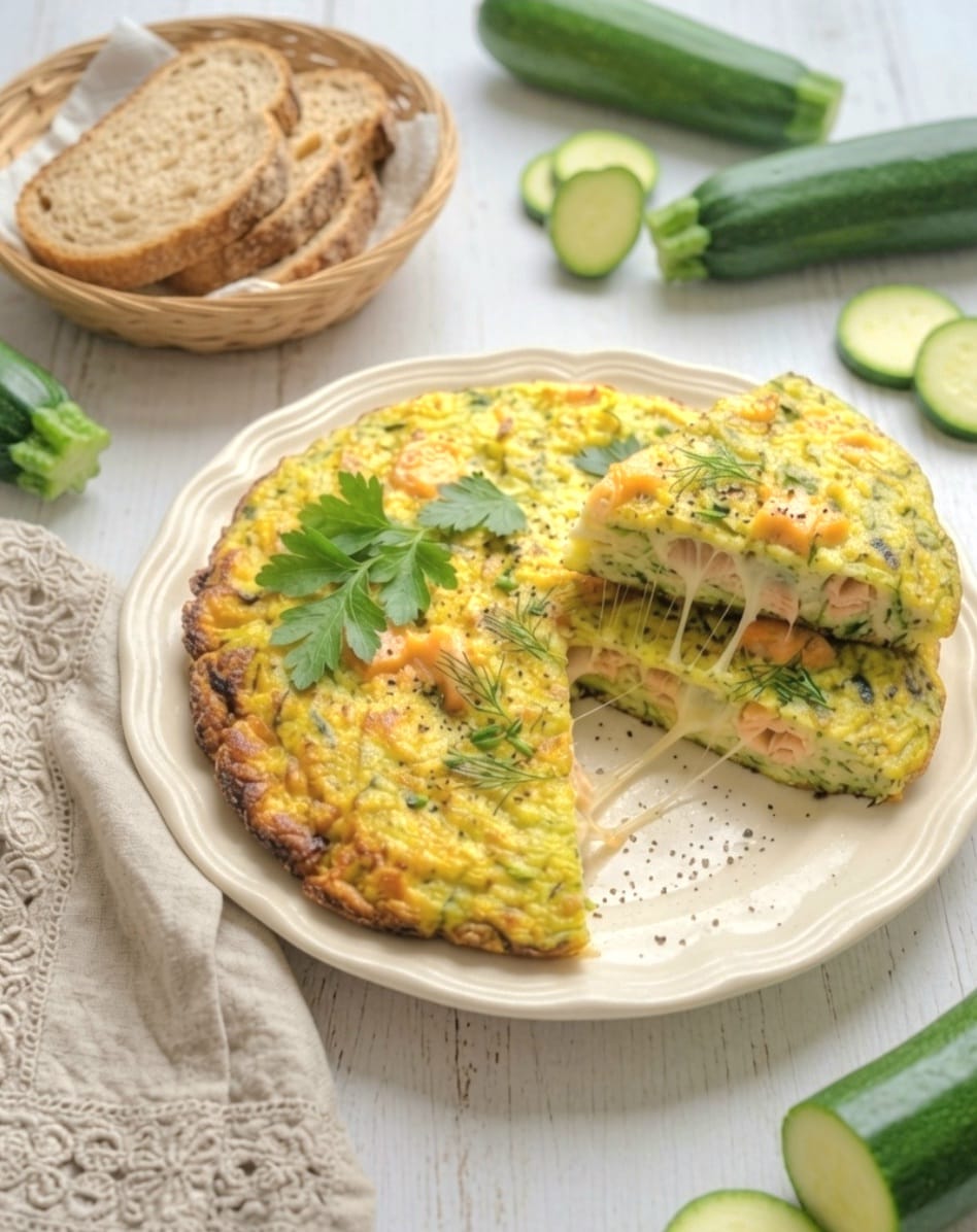 Frittata filante ripiena con salmone e provola affumicati