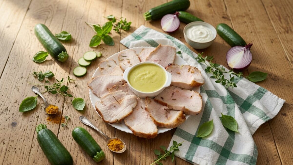Lonza fredda con crema di zucchine crude al curry
