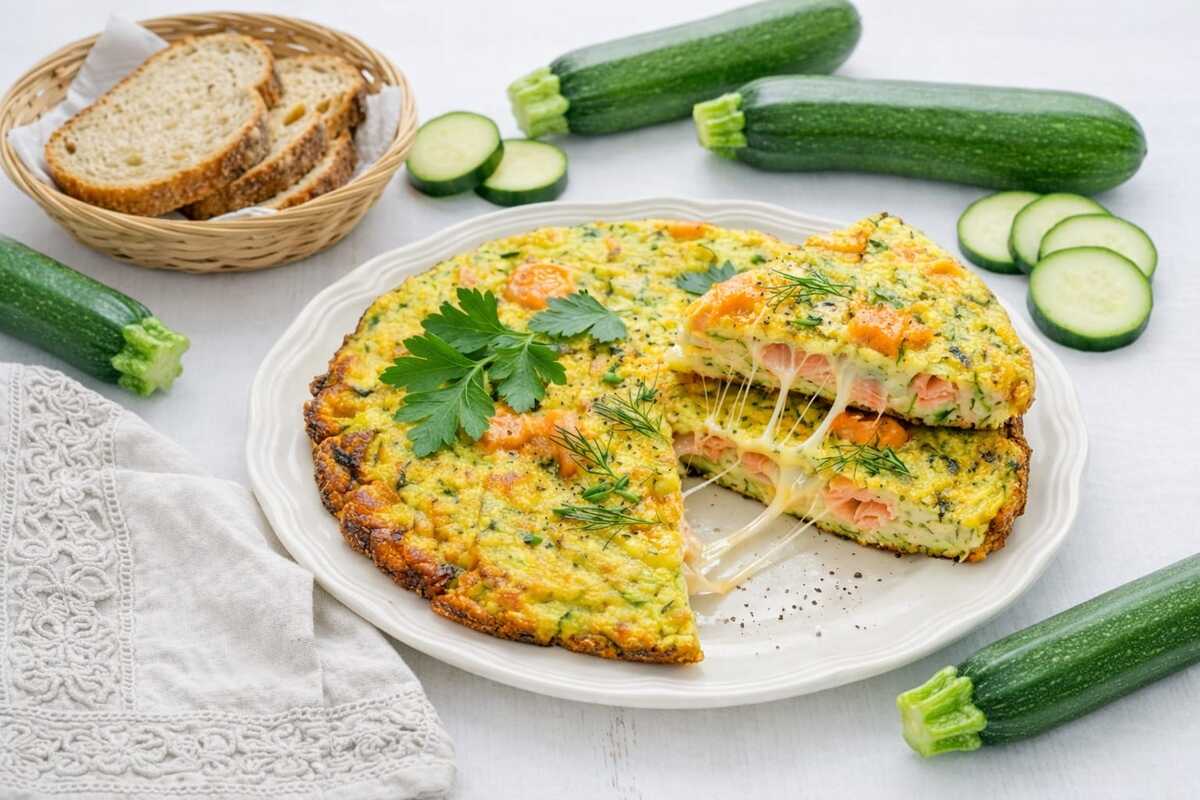 Frittata filante ripiena con salmone e provola affumicati