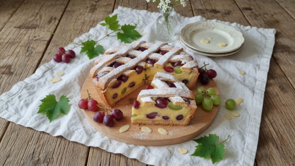 Crostata con crema pasticcera e uva
