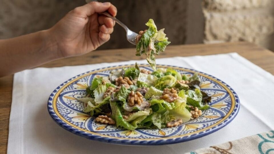 Insalata croccante con salsa cremosa e noci