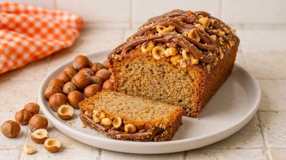 Plumcake integrale con nocciole e crema al cioccolato
