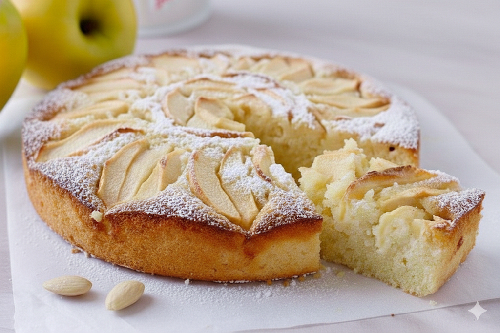 Torta di mele soffice fatta in casa, con fettine di mela in superficie e impasto morbido