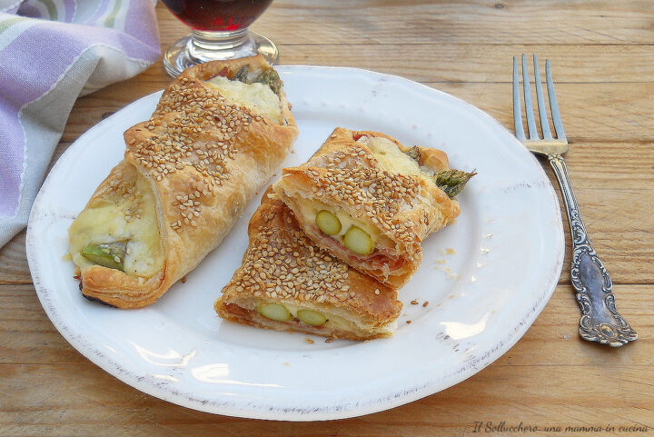 fagottini di pasta sfoglia con speck e asparagi oriz