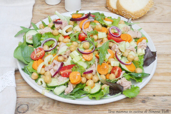 L'insalata di ceci estiva è un piatto unico fresco, gustoso e ricco perfetto da gustare al mare, al lavoro o in casa. Ricetta veloce