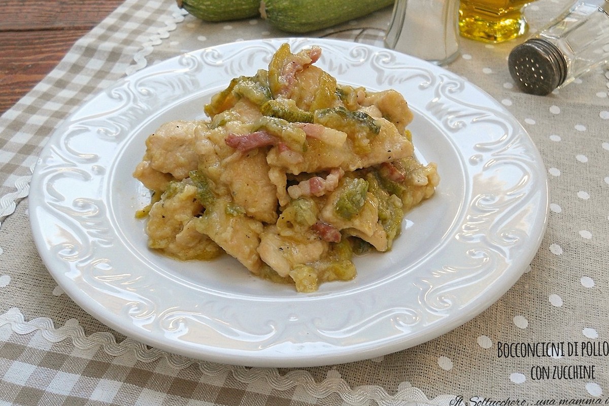 bocconcini di pollo e zucchine oriz