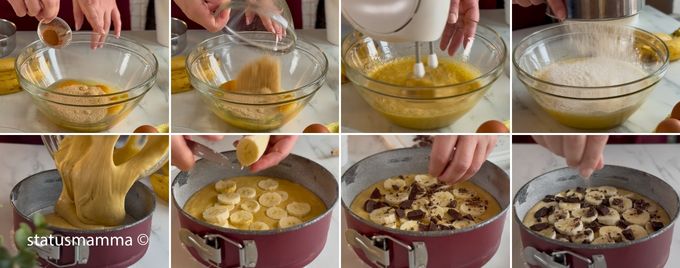 Impasto per Torta banana e cioccolato soffice procedimento ricetta