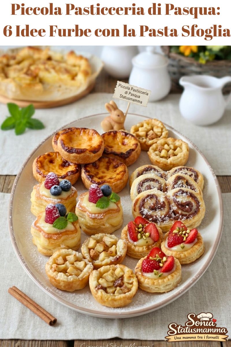 Vassoio di piccola pasticceria di Pasqua con pasta sfoglia e crema di Statusmamma