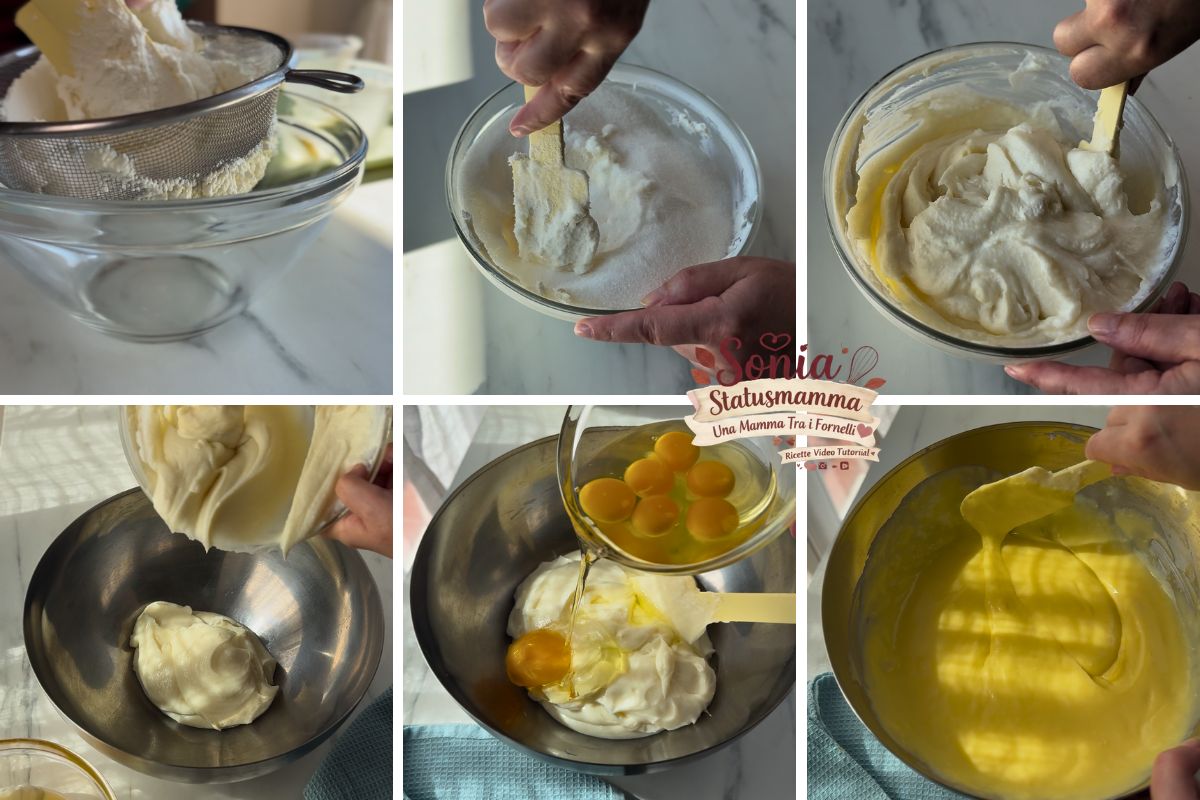 Crema di ricotta e zucchero mescolata al riso e alle uova in una ciotola 2