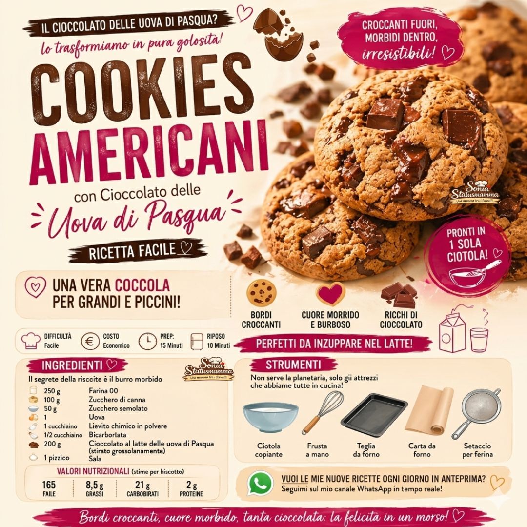scheda ricetta cookies americani  con le uova di Pasqua 