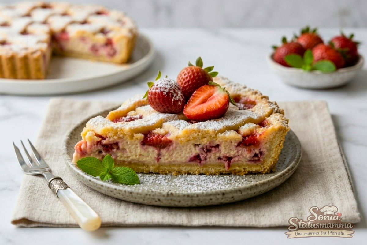 Crostata Alla Ricotta e Fragole Il Dolce Cremoso che profuma di Primavera foto orizzontale