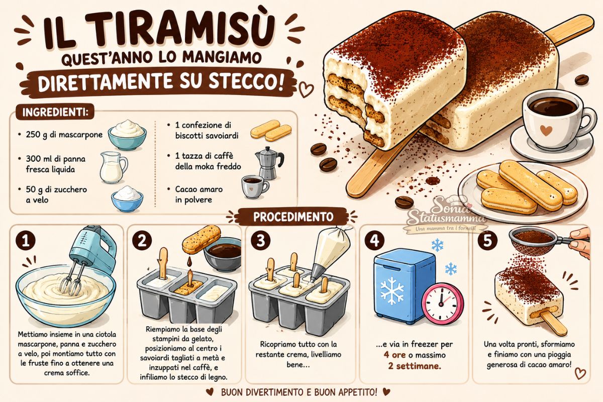 Gelato al Tiramisù su stecco infografica da salvare della ricetta