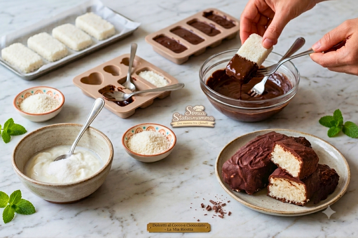 dolcetti al cocco e cioccolato procedimento