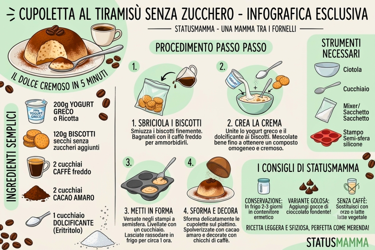 Infografica da salvare della Cupoletta al Tiramisu Senza Zucchero