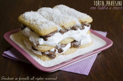 torta pavesini con nutella e cocco panna ricetta dolce freddo veloce