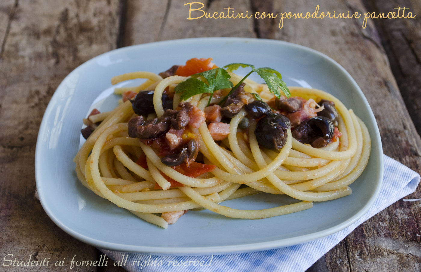 pasta con pancetta olive e pomodorini ricetta primo piatto veloce
