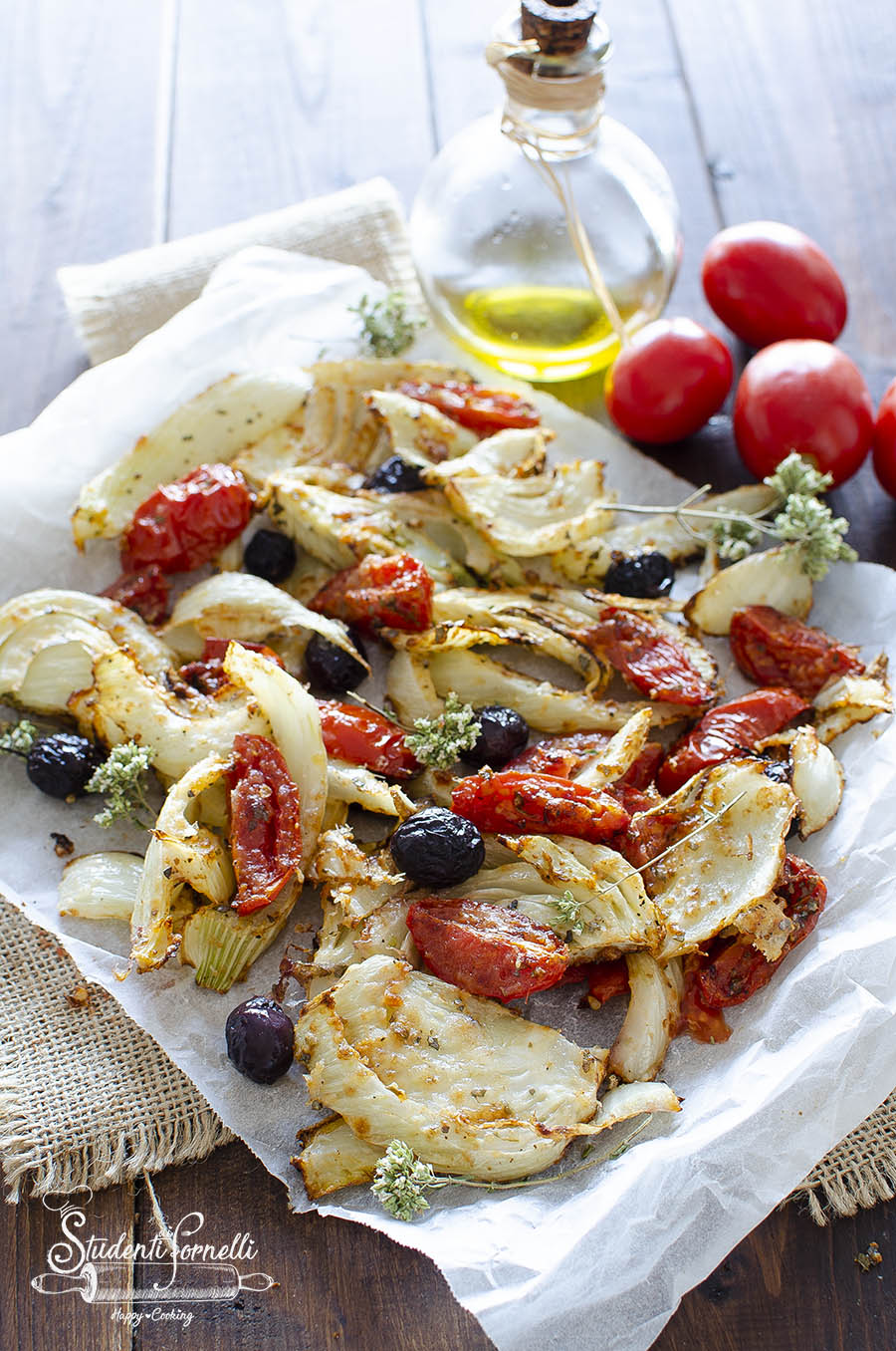 ricetta finocchi al parmigiano con pomodorini e olive in friggitrice ad aria