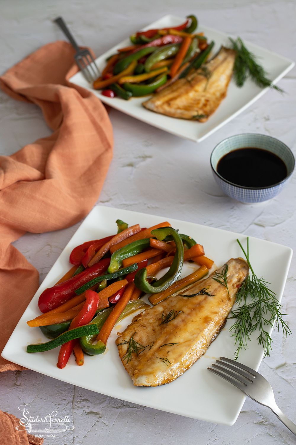 ricetta BRANZINO CON VERDURE ALLA SOIA