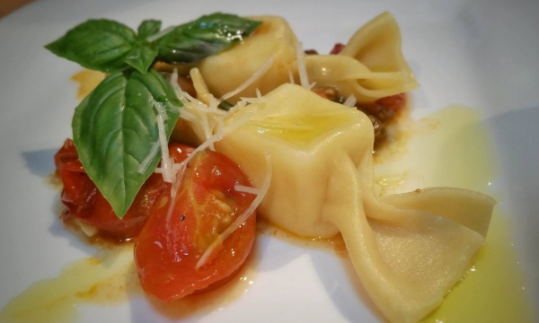 Caramelle pasta with pepper jack cheese