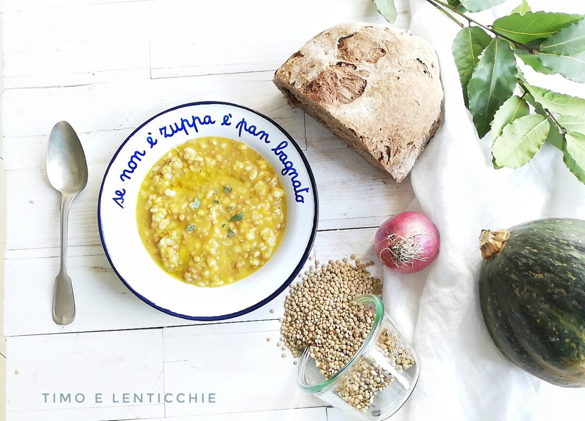 Zuppa orzo lenticchie e zucca