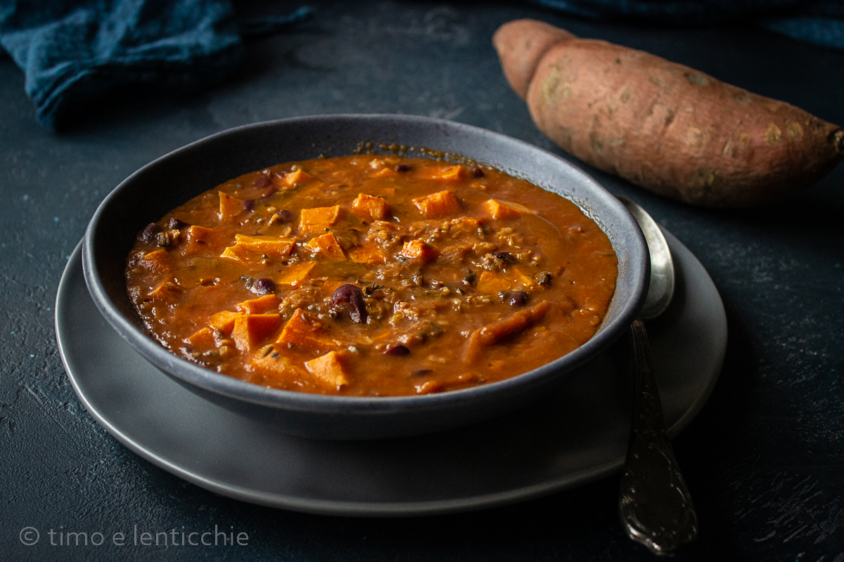Zuppa patate dolci riso fagioli