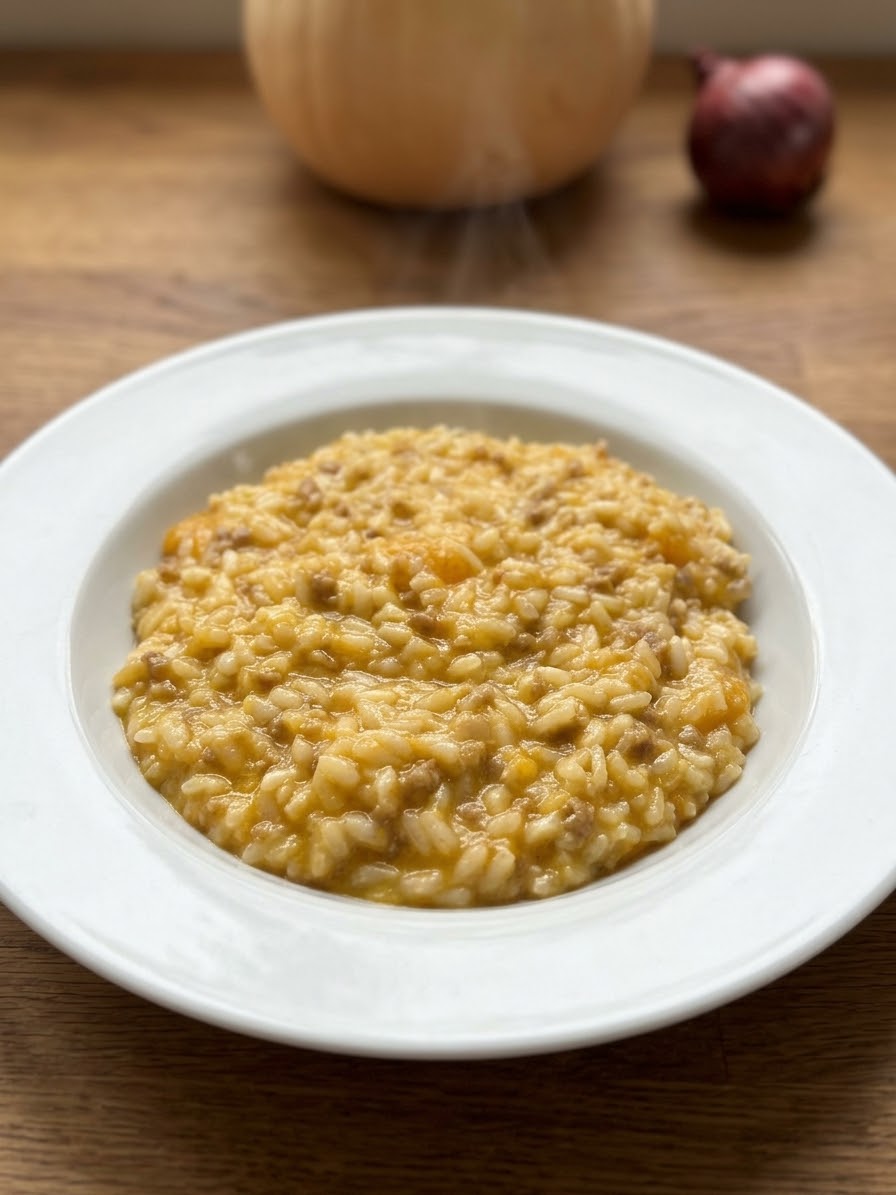 riso zucca e salsiccia che si cucina da solo con cooking chef