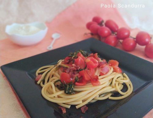 Spaghetti con barba di frate e pomodorini