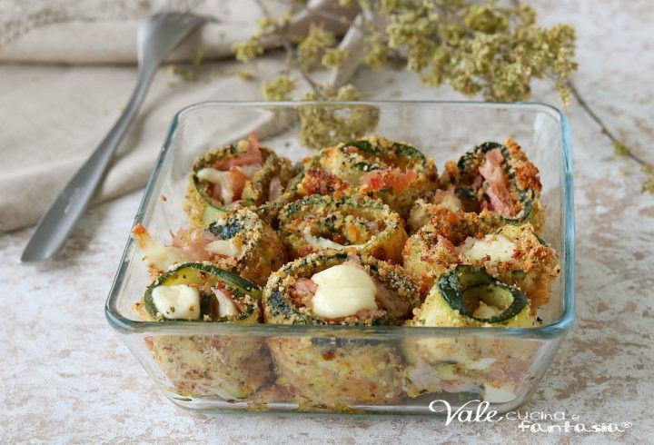 INVOLTINI DI ZUCCHINE AL FORNO con prosciutto cotto e provola