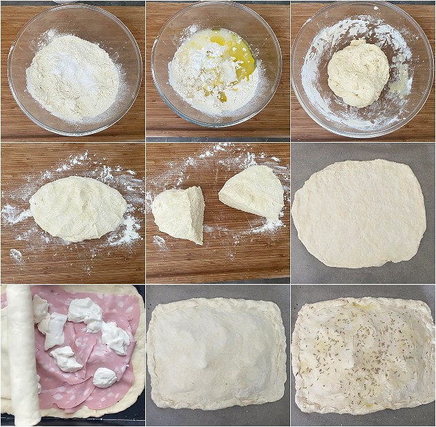 SCHIACCIATA CON MORTADELLA E STRACCHINO ricetta veloce senza lievitazione, schiacciata ripiena gustosa e facile