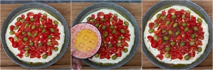 FOCACCIA BARESE ricetta pugliese con pomodorini e olive, ricetta focaccia pugliese fatta in casa, buona, morbida e facile.