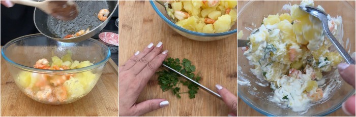 Insalata di gamberi e patate ricetta pronta in poco tempo! Con salsa allo yogurt, ricetta insalata di patate fredda estiva e veloce
