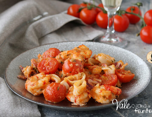 Calamari e gamberi al forno