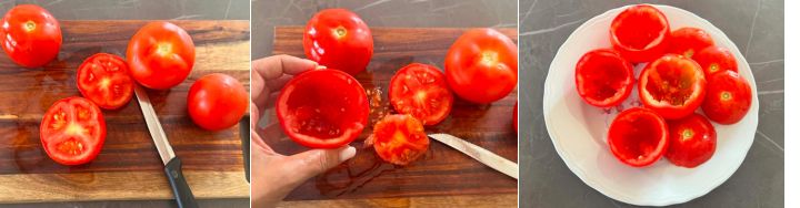 Pomodori ripieni di riso freddi ricetta estiva facile, veloce e leggera, pomodori con insalata di riso ricetta facile.
