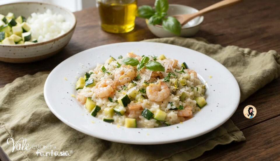 Risotto con zucchine e gamberetti ricetta PRIMO PIATTO DI MARE preparato in modo diverso dai soliti RISOTTI DI PESCE!