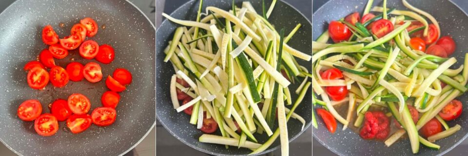 Spaghetti di zucchine al pomodoro in padella ricetta facile e sfiziosa per Cucinare le zucchine, come fare gli spaghetti di zucchine leggeri.