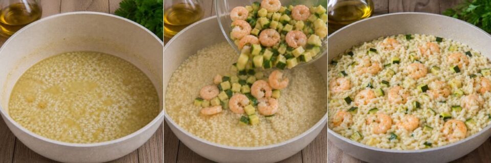 Risotto con zucchine e gamberetti ricetta PRIMO PIATTO DI MARE preparato in modo diverso dai soliti RISOTTI DI PESCE!