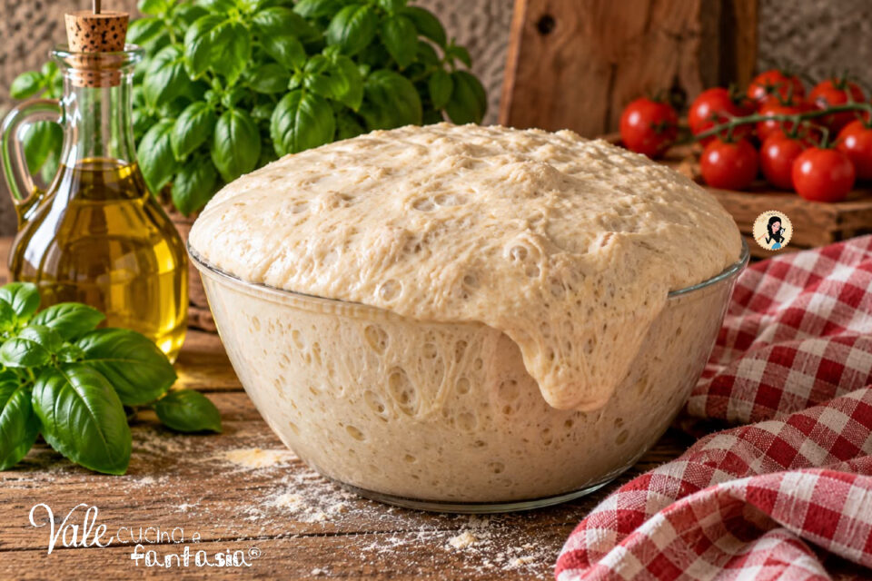 Pizza in teglia al cucchiaio facile ricetta senza impastare, un impasto ad alta idratazione preparato solo con ciotola e cucchiaio
